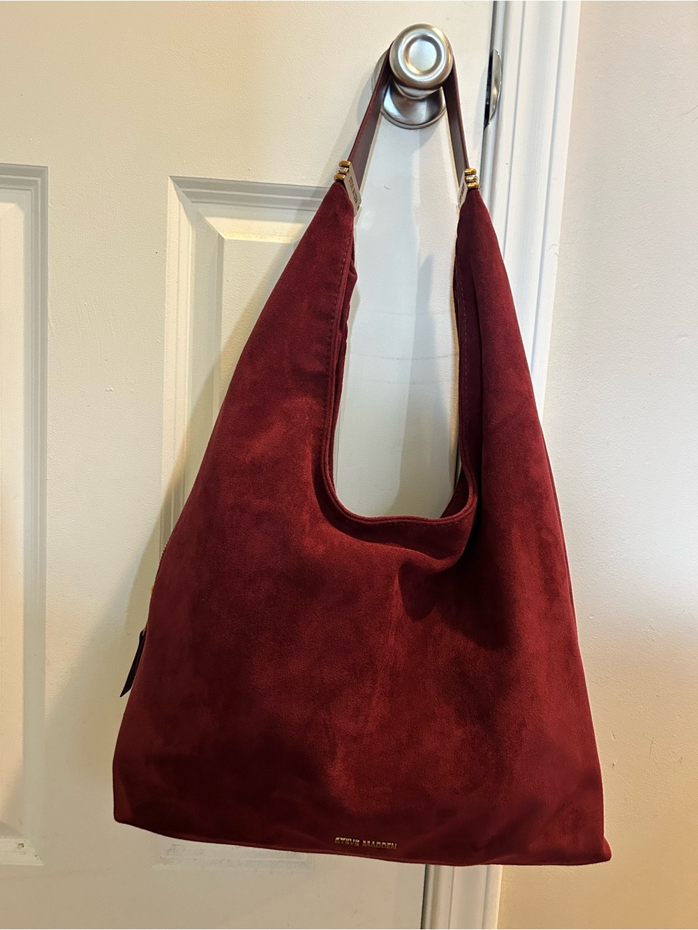 EUC Steve Madden Deep Burgundy Faux Suede Tote Hobo Shoulder Bag